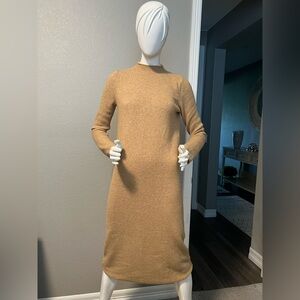 MNG Tan Long Sweater Sleeve Sheath Dress Size M
